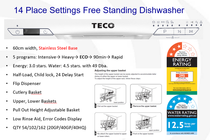 TECO 14 Place 60cm Free Standing Dishwasher White - available in all states