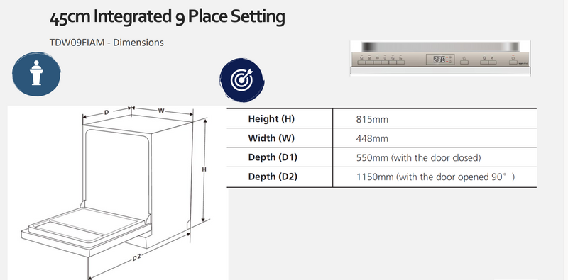 TECO 9 Place 45cm fully integrated dishwasher TDW09FIAM