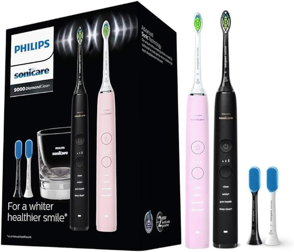 Philips Sonicare Diamond Clean 9000 Black and Pink Electric Toothbrush Bundle Pack