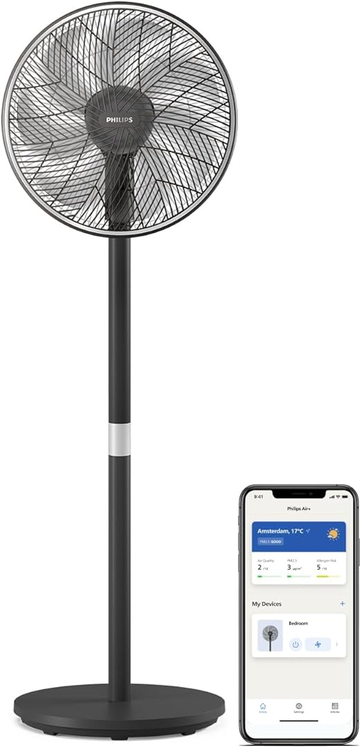 Philips Smart Pedestal Black Fan 3000 Series Powerful & Quiet Silent Wings Technology