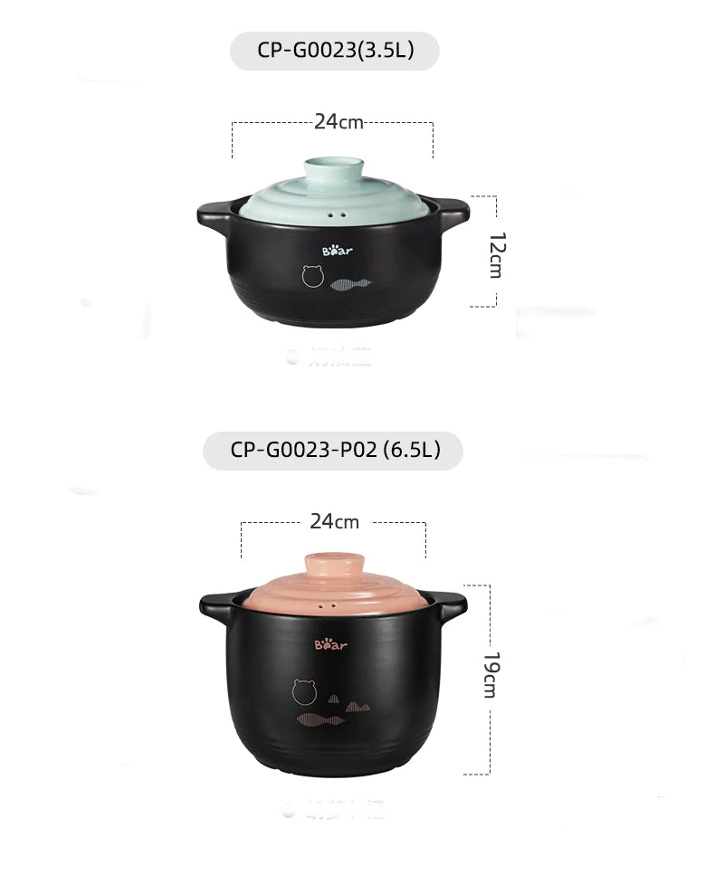 Bear 3.5L - 6.5L Heat Resistant Spodumene Ceramic Cooking Casserole CP-G0023