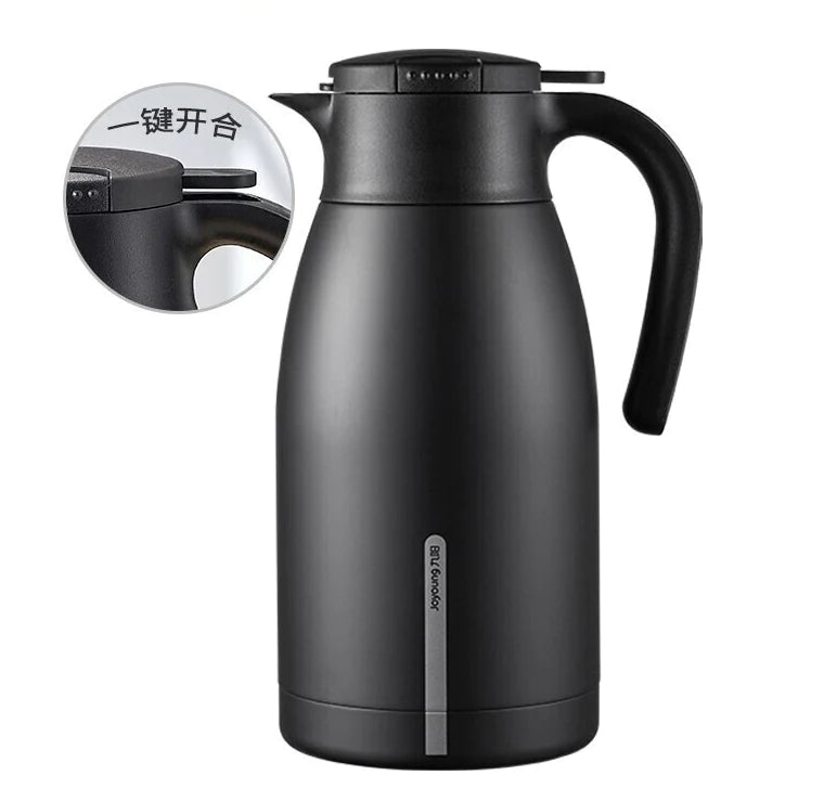 Joyoung Stainless Steel Thermos Flask Insulated Vacuum Jug for Tea Coffee 1.9L (Black)